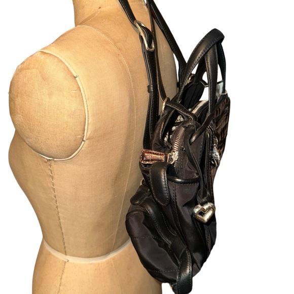 Brighton Twister Bennett Nylon Croco Patent Top Handle Zipper Backpack Bag Purse - Picture 4 of 10